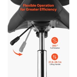 saddle stool with back support, 500 lbs weight capacity, height adjustable, quiet casters, ergonomic pu leather seat, 360° swivel saddle stool rolling chair for salon, spa, bar, medical, black
