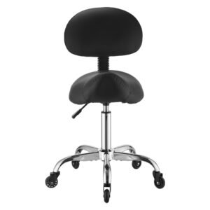 Saddle Stool with Back Support, 500 lbs Weight Capacity, Height Adjustable, Quiet Casters, Ergonomic PU Leather Seat, 360° Swivel Saddle Stool Rolling Chair for Salon, Spa, Bar, Medical, Black