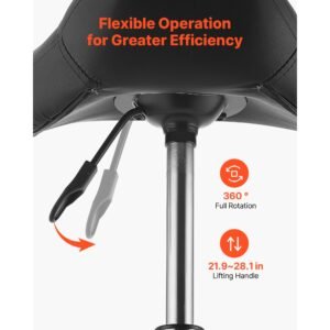 saddle stool with wheels, 500 lbs weight capacity, height adjustable, ergonomic pu leather seat, 360° swivel saddle stool rolling chair for salon, spa, bar, home, medical, and massage, black