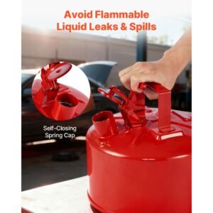 safety gas can, 2.5 gallon type i red safety can for gasoline with stainless steel flame arrester, self closing lid, and pe funnel, carbon steel flammable storage container with ergonomic handle
