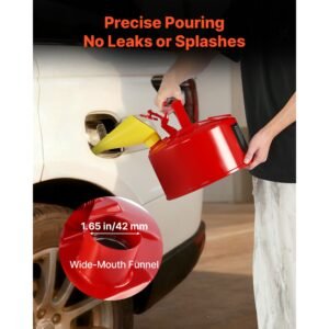 safety gas can, 2.5 gallon type i red safety can for gasoline with stainless steel flame arrester, self closing lid, and pe funnel, carbon steel flammable storage container with ergonomic handle