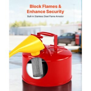 safety gas can, 2.5 gallon type i red safety can for gasoline with stainless steel flame arrester, self closing lid, and pe funnel, carbon steel flammable storage container with ergonomic handle