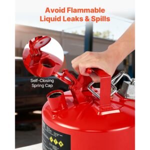 safety gas can, 2.5 gallon type ii red safety can for gasoline with stainless steel flame arrester, self closing lid & flexible metal spout, carbon steel flammable storage with ergonomic handle