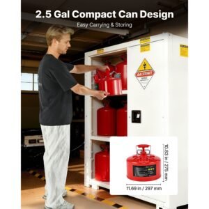 safety gas can, 2.5 gallon type ii red safety can for gasoline with stainless steel flame arrester, self closing lid & flexible metal spout, carbon steel flammable storage with ergonomic handle