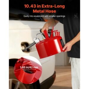 safety gas can, 2.5 gallon type ii red safety can for gasoline with stainless steel flame arrester, self closing lid & flexible metal spout, carbon steel flammable storage with ergonomic handle
