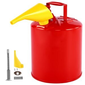 Safety Gas Can, 5 Gallon Type I Red Safety Can for Gasoline with Stainless Steel Flame Arrester, Self-Closing Lid, and PE Funnel, Carbon Steel Flammable Storage Container with Ergonomic Handle