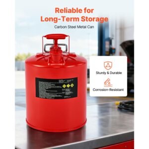 safety gas can, 5 gallon type ii red safety can for gasoline with stainless steel flame arrester, self closing lid & flexible metal spout, carbon steel flammable storage with ergonomic handle