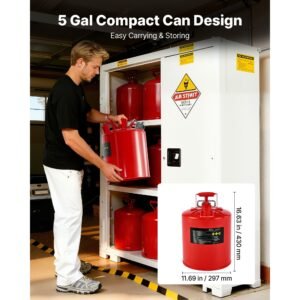 safety gas can, 5 gallon type ii red safety can for gasoline with stainless steel flame arrester, self closing lid & flexible metal spout, carbon steel flammable storage with ergonomic handle