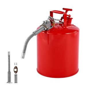 Safety Gas Can, 5 Gallon Type II Red Safety Can for Gasoline with Stainless Steel Flame Arrester, Self-Closing Lid & Flexible Metal Spout, Carbon Steel Flammable Storage with Ergonomic Handle
