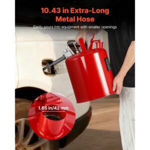 safety gas can, 5 gallon type ii red safety can for gasoline with stainless steel flame arrester, self closing lid & flexible metal spout, carbon steel flammable storage with ergonomic handle