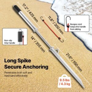 sand spike boat anchor, 36 in slide anchor shore spike, galvanized carbon steel boat shore anchors, shallow water beach anchors, for securing jet ski pwc pontoon kayak on beaches & sandbars