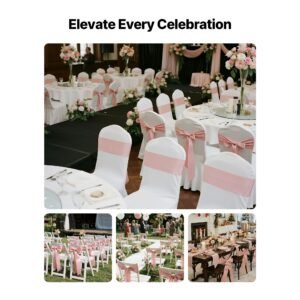 satin chair sashes bows, 100pcs chair ribbon ties back sash, 7 x 108 inch, rose gold wedding reception decoration, for wedding ceremony baby shower party events banquet chair cover decoration