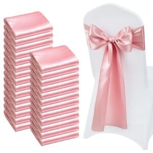 Satin Chair Sashes Bows, 100PCS Chair Ribbon Ties Back Sash, 7 x 108 inch, Rose Gold Wedding Reception Decoration, for Wedding Ceremony Baby Shower Party Events Banquet Chair Cover Decoration