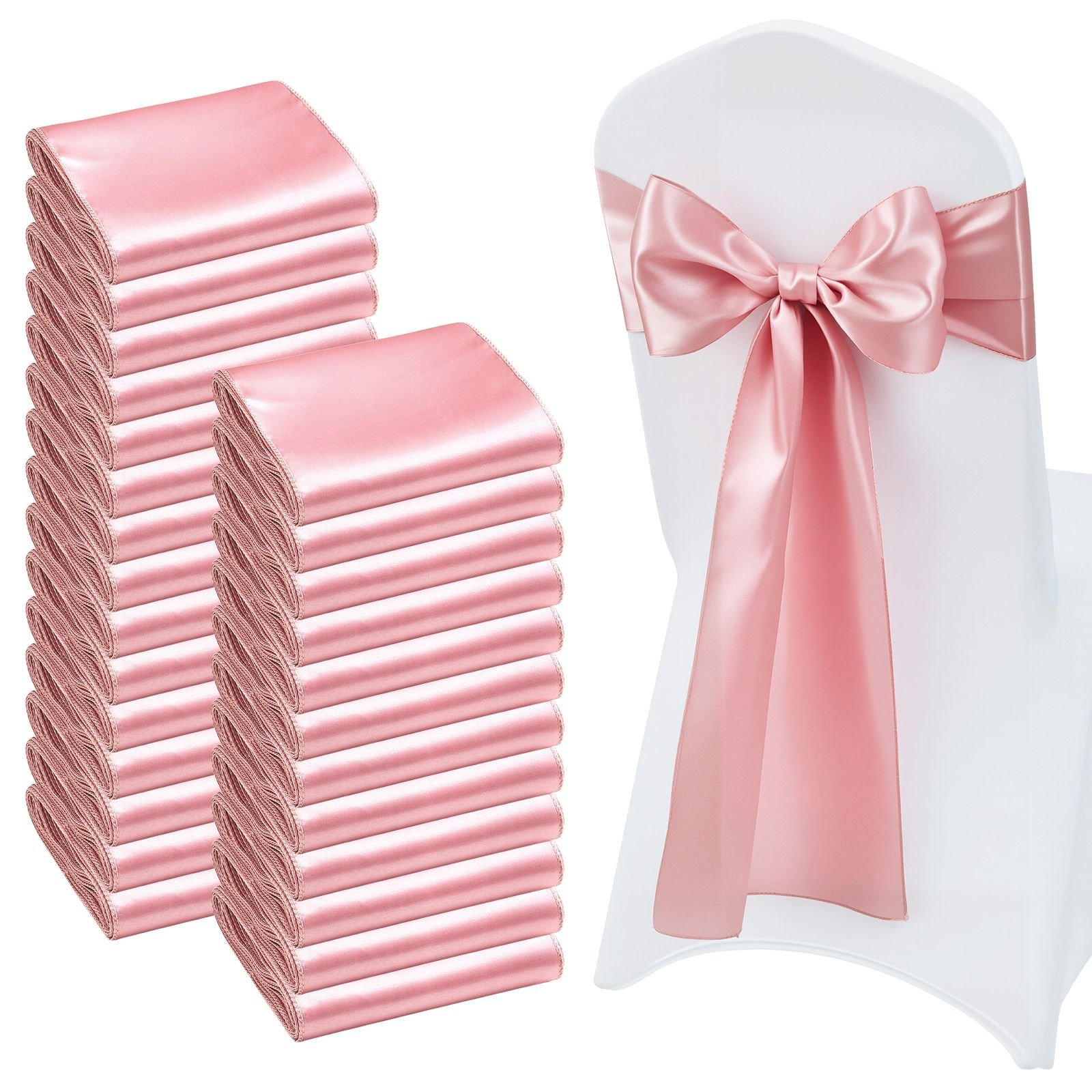 satin chair sashes bows, 100pcs chair ribbon ties back sash, 7 x 108 inch, rose gold wedding reception decoration, for wedding ceremony baby shower party events banquet chair cover decoration