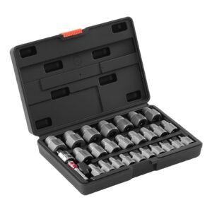 Screw Extractor Set, 27 Pieces Hex Head Multi-Spline Easy Out Bolt Extractor Tool, with Adapters, Solid Storage Case, Cr-Mo Steel Stripped Bolt Remover for Removing Rounded, Broken Bolts, Screws
