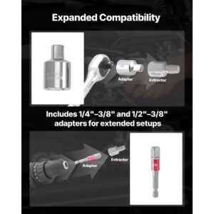 screw extractor set, 27 pieces hex head multi spline easy out bolt extractor tool, with adapters, solid storage case, cr mo steel stripped bolt remover for removing rounded, broken bolts, screws