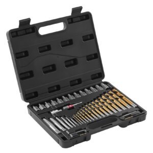 Screw Extractor Set with Drill Bits, 41 Pieces, Easy Out Bolt Extractors and Drill Bits, with Adapters, Solid Storage Case, Cr-Mo Steel for Removing Rounded, Broken, or Stripped Bolts, Screws