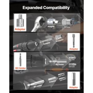 screw extractor set with drill bits, 49 pieces, easy out nut bolt extractors and drill bits, with adapters, solid storage case, cr mo steel for removing rounded, broken, or stripped fasteners
