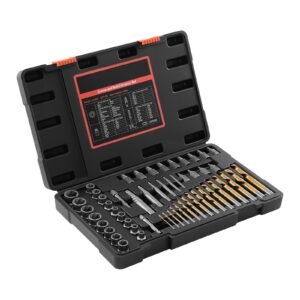Screw Extractor Set with Drill Bits, 54 Pieces, Easy Out Nut Bolt Extractors and Drill Bits, with Adapters, Solid Storage Case, Cr-Mo Steel for Removing Rounded, Broken, or Stripped Fasteners
