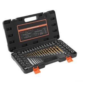 Screw Extractor Set with Drill Bits, 65 Pieces, Easy Out Nut Bolt Extractors and Drill Bits, with Adapters, Solid Storage Case, Cr-Mo Steel for Removing Rounded, Broken, or Stripped Fasteners