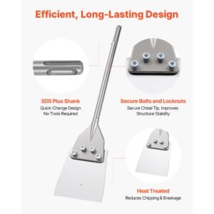 sds max floor scraper, 23.6" x 5.9" chisel bit with sds max shank, compatible with rotary hammers, heat treated 40cr alloy steel, sharp edge for removing laminate flooring, tiles, and mortar