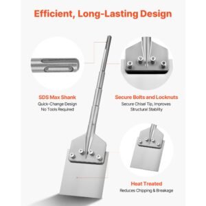 sds max floor scraper, 24.8" x 5.9" chisel bit with sds max shank, compatible with rotary hammers, heat treated 40cr alloy steel, sharp edge for removing laminate flooring, tiles, and mortar