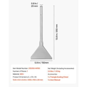 sds max scaling chisel, 13.8" x 5.9" chisel bit with sds max shank, compatible with rotary hammers, heat treated 40cr alloy steel, sharp edge for removing laminate flooring, tiles, and mortar