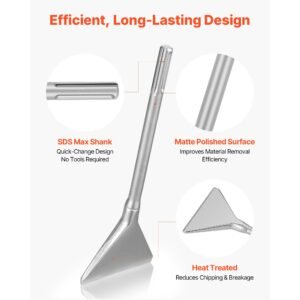 sds max scaling chisel, 13.8" x 5.9" chisel bit with sds max shank, compatible with rotary hammers, heat treated 40cr alloy steel, sharp edge for removing laminate flooring, tiles, and mortar