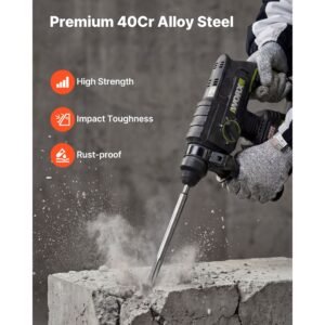 sds plus chisel set, 3 pcs sds plus rotary hammer drill attachments, includes point, flat, & angled spade chisels, heat treated 40cr alloy steel, sharp edge for demolition, concrete and brick