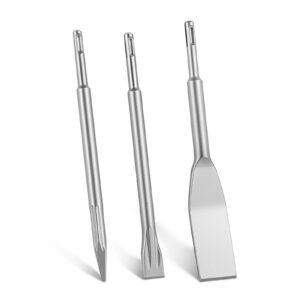 SDS Plus Chisel Set, 3 pcs SDS Plus Rotary Hammer Drill Attachments, Includes Point, Flat, & Angled Spade Chisels, Heat Treated 40Cr Alloy Steel, Sharp Edge for Demolition, Concrete and Brick