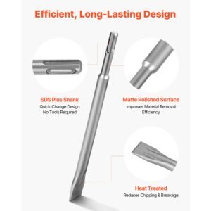 sds plus chisel set, 3 pcs sds plus rotary hammer drill attachments, includes point, flat, & angled spade chisels, heat treated 40cr alloy steel, sharp edge for demolition, concrete and brick