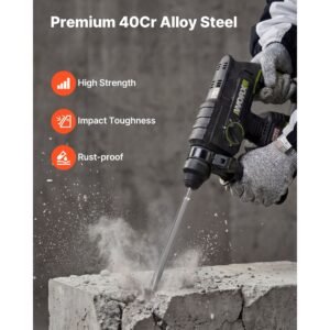 sds plus chisel set, 4 pcs sds plus rotary hammer drill attachments, includes point, flat, & angled spade chisels, heat treated 40cr alloy steel, sharp edge for demolition, concrete and brick