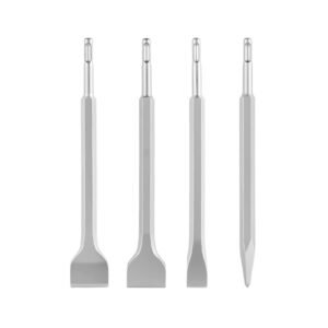 SDS Plus Chisel Set, 4 pcs SDS Plus Rotary Hammer Drill Attachments, Includes Point, Flat, & Angled Spade Chisels, Heat Treated 40Cr Alloy Steel, Sharp Edge for Demolition, Concrete and Brick