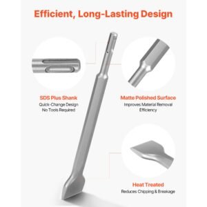 sds plus chisel set, 4 pcs sds plus rotary hammer drill attachments, includes point, flat, & angled spade chisels, heat treated 40cr alloy steel, sharp edge for demolition, concrete and brick