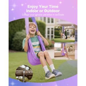 sensory swing, double layer fabric sensorys hammock, indoor & outdoor sensory swing with 360° swivel hanger, o sling, holds up to 300lbs, adjustable aerial yoga, ceiling swings for kids