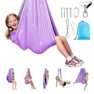 sensory swing, double layer fabric sensorys hammock, indoor & outdoor sensory swing with 360° swivel hanger, o sling, holds up to 300lbs, adjustable aerial yoga, ceiling swings for kids