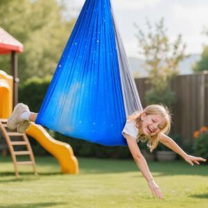 sensory swing, double layer fabric sensorys hammock, indoor & outdoor sensory swing with 360° swivel hanger, o sling, holds up to 300lbs, adjustable aerial yoga, hanging swings for kids