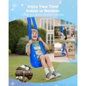 sensory swing, double layer fabric sensorys hammock, indoor & outdoor sensory swing with 360° swivel hanger, o sling, holds up to 300lbs, adjustable aerial yoga, hanging swings for kids