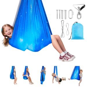 sensory swing, double layer fabric sensorys hammock, indoor & outdoor sensory swing with 360° swivel hanger, o sling, holds up to 300lbs, adjustable aerial yoga, hanging swings for kids