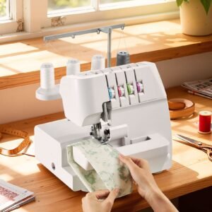 serger overlock sewing machine, 1250 stitches per minute, 2 3 4 thread capability, 0.7 2 adjustable differential feed, with free arm and led light, sewing machine for various fabrics, white