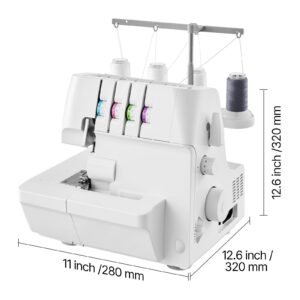 serger overlock sewing machine, 1250 stitches per minute, 2 3 4 thread capability, 0.7 2 adjustable differential feed, with free arm and led light, sewing machine for various fabrics, white