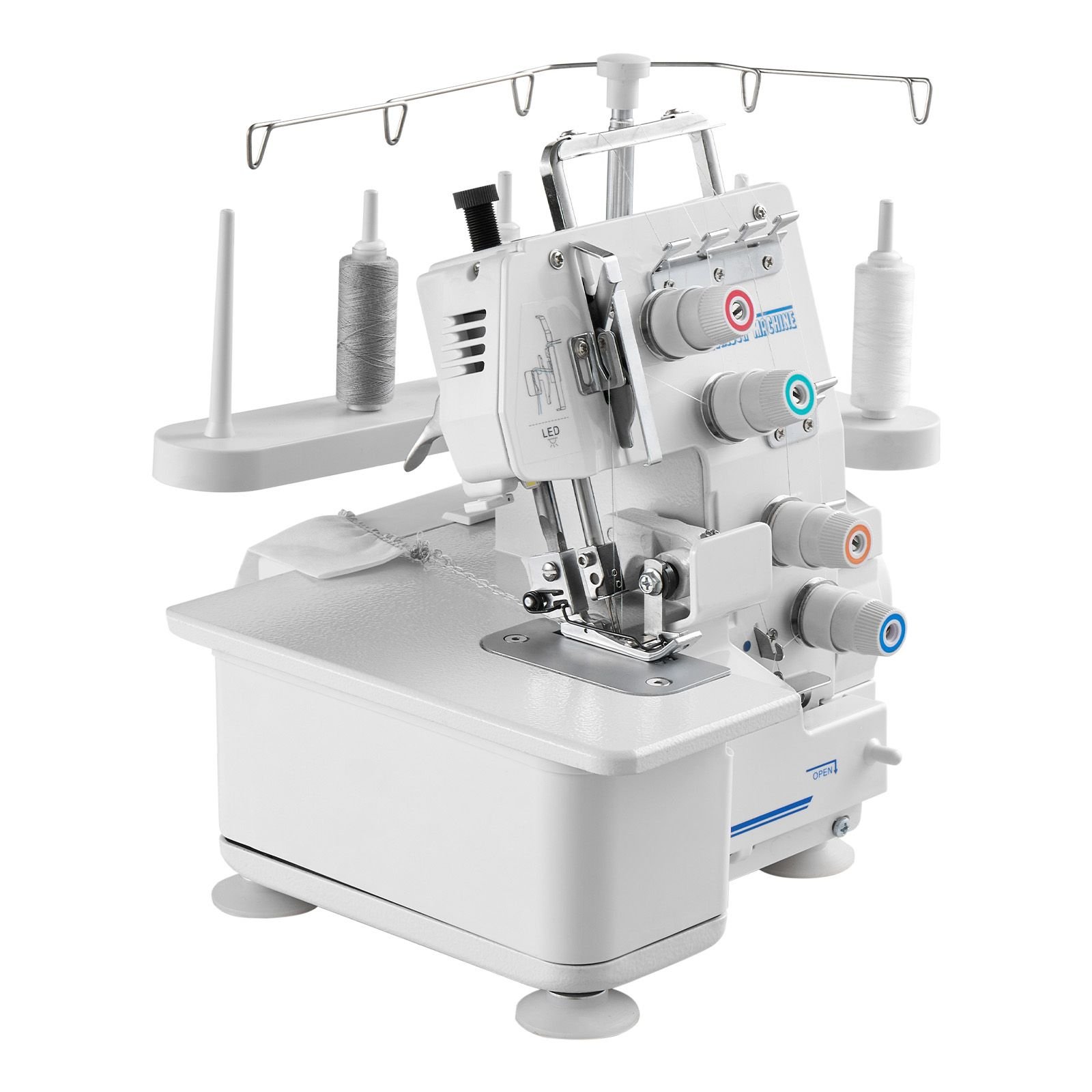 serger overlock sewing machine, 1250 stitches per minute, 3 and 4 thread capability, with led light and strong suction feet, heavy duty metal frame sewing machine for various fabrics, white