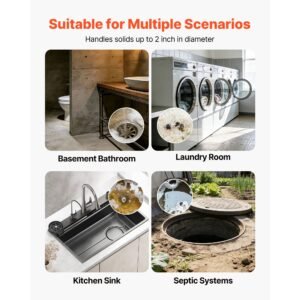 sewage pump system, 1/2 hp, 4800 gph cast iron sewage pump with basin kit, 120 volt, automatic on/off outdoor water/seepage collection and removal system with float switch, 2" discharge, black
