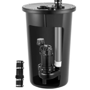 Sewage Pump System, 1/2 HP, 4800 GPH Cast Iron Sewage Pump with Basin Kit, 120 Volt Automatic Outdoor Water/Seepage Collection and Removal System with Vertical Float Switch, 2" Discharge, Black