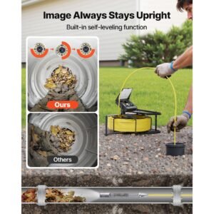 sewer camera, 98 ft/30m, self leveling drain inspection camera with 4.3" 1080p hd screen, ip68 waterproof snake plumbing camera with lights 12 leds & 16gb card for sewer line duct pipe