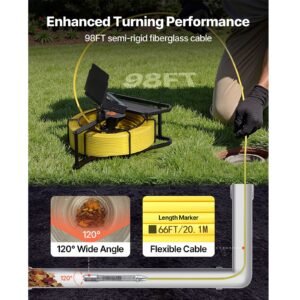 sewer camera, 98 ft/30m, self leveling drain inspection camera with 4.3" 1080p hd screen, ip68 waterproof snake plumbing camera with lights 12 leds & 16gb card for sewer line duct pipe