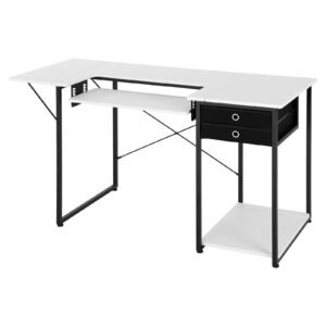 sewing table, multipurpose sewing machine table with drawers, foldable side shelf, adjustable shelf, steel legs, computer desk for home, fashion studio, art studio, educational institution