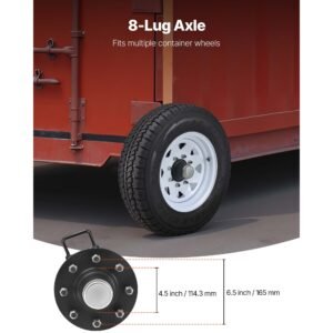shipping container wheels 8 lug wheels kit, heavy duty shipping container axle with ratchet tie down moves 20 ft 40 ft, secure transport for dock, warehouse, construction site, black