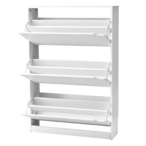 shoe cabinet with 3 flip drawers, modern shoes storage cabinet with anti tipping device, freestanding shoe rack organizer, ideal for entryway, hallway, bedroom, living room, closet, white