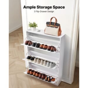 shoe cabinet with 3 flip drawers, modern shoes storage cabinet with anti tipping device, freestanding shoe rack organizer, ideal for entryway, hallway, bedroom, living room, closet, white